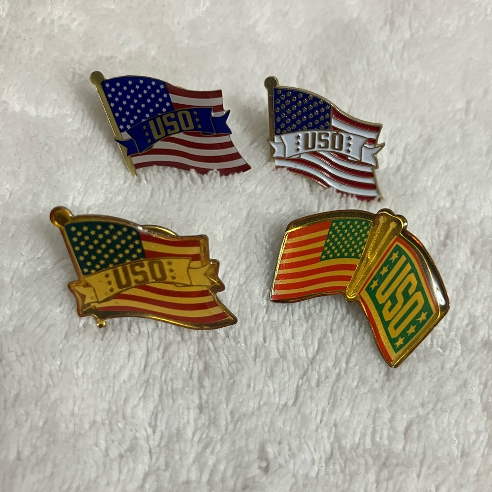 Vintage USO American Flag Pin lot - Patriotic Enamel Flags